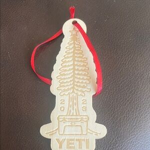 Yeti Wooden Ornament with Red Ribbon